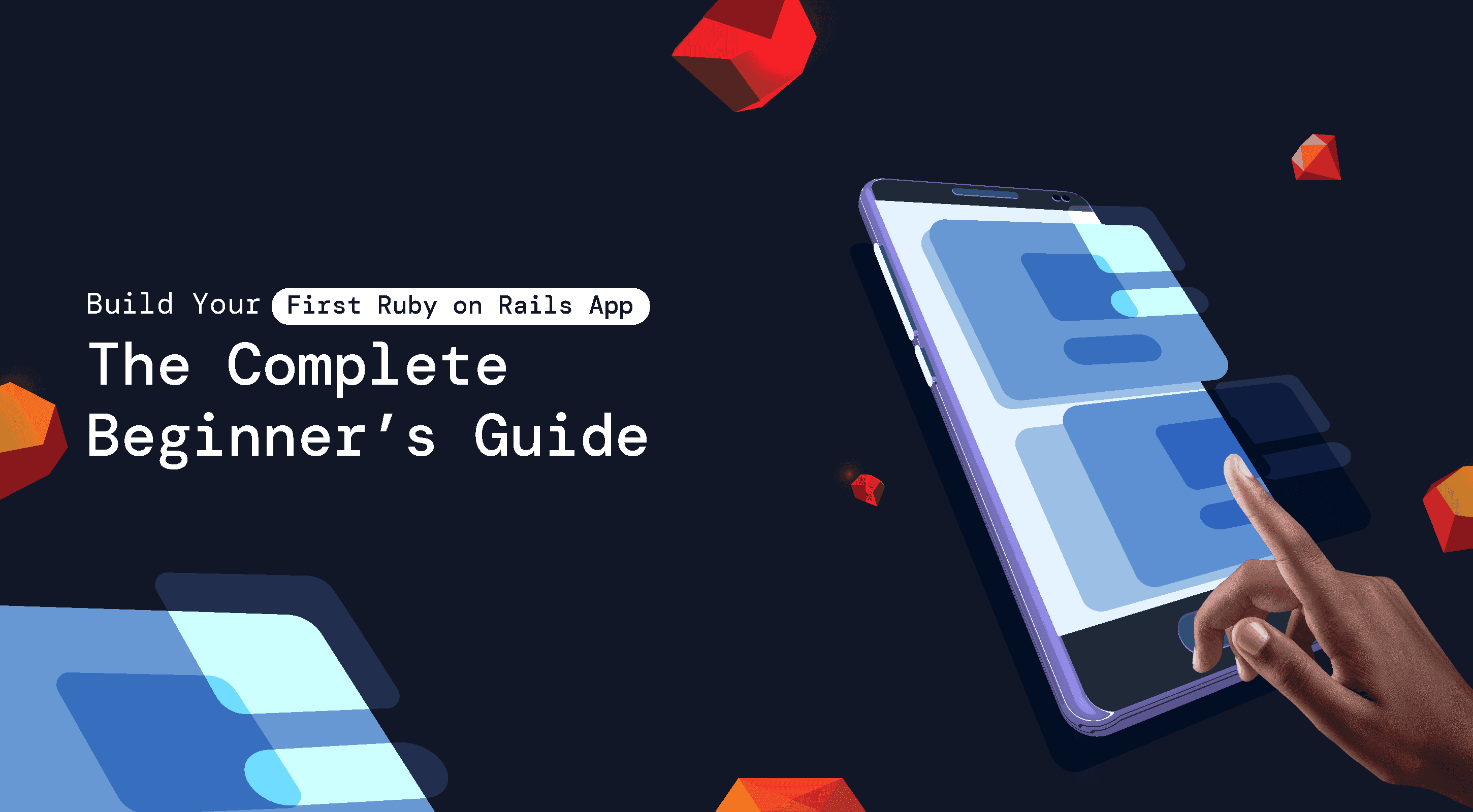 In ruby gems background, a finger touches the tab with icons.