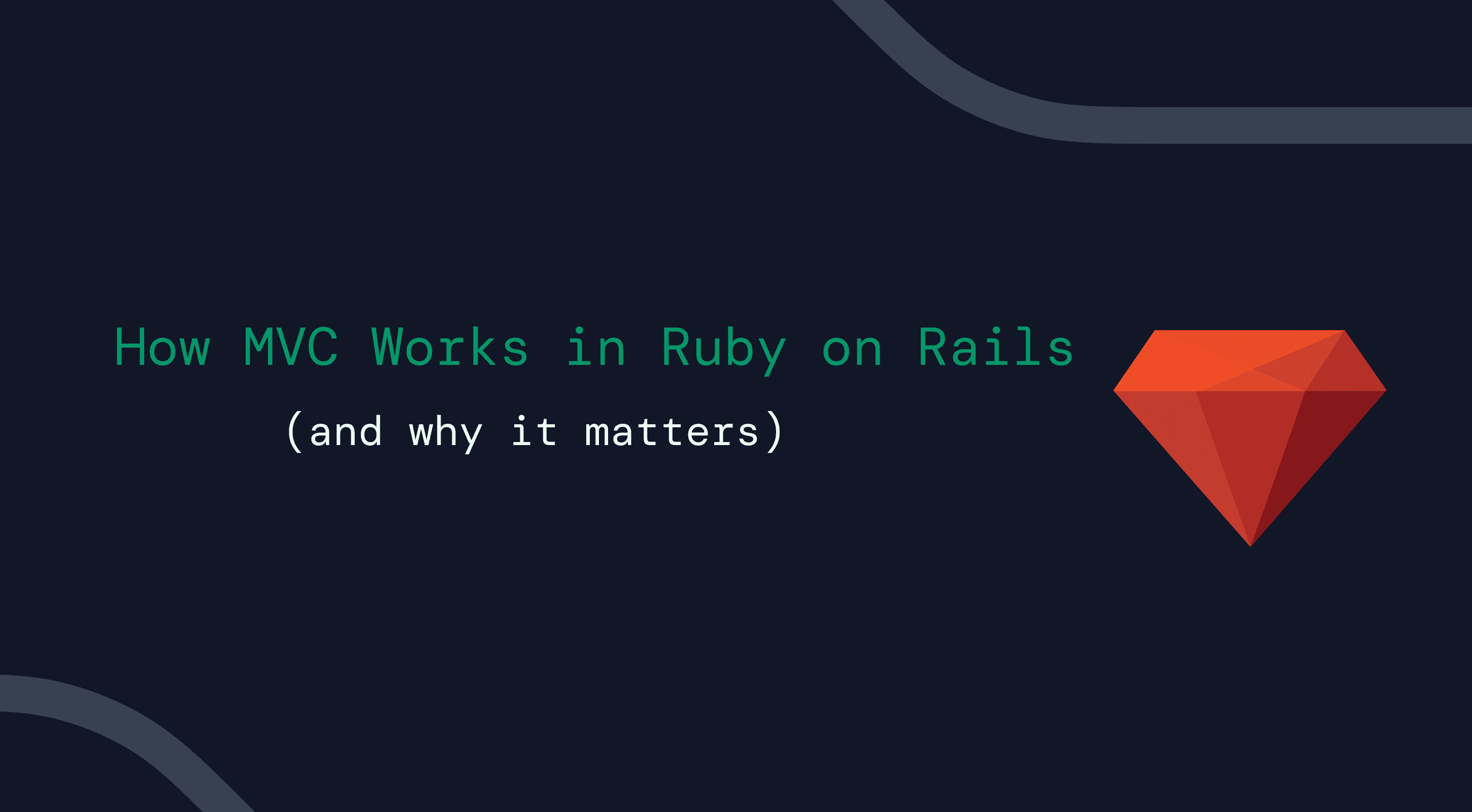 A red ruby gem in dark background with text on "MVC architecture"